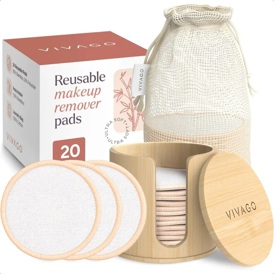 Herbruikbare katoenen rondes voor gezicht 20-pack Zachte herbruikbare make-up verwijderaarpads met wasbare trekkoord Waszak Bamboehouder Al