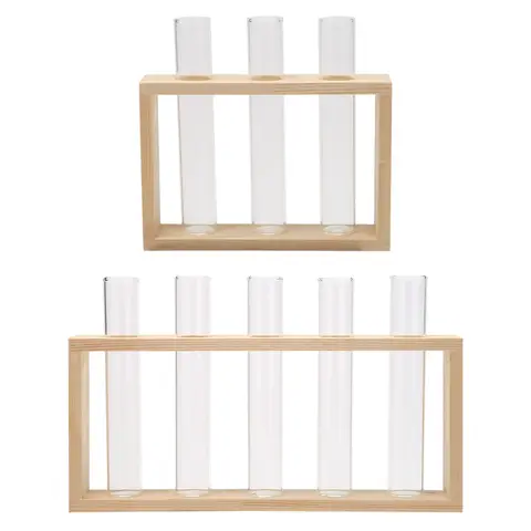 Glass Vase with Wooden Frame for Bonsai VKTECH