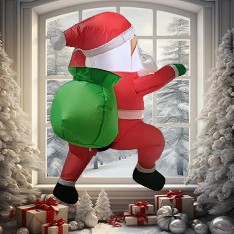 Inflatable climbing window Santa Claus carrying gifts, built-in LED, indoor and outdoor decoration gifts for Christmas parties
