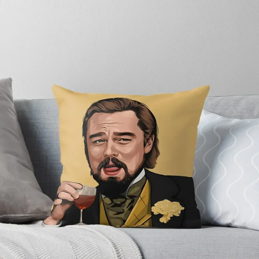 Laughing Leo Iconic Meme From Django Unchained Throw Pillow Christmas Pillow Cases Pillows Aesthetic pillow