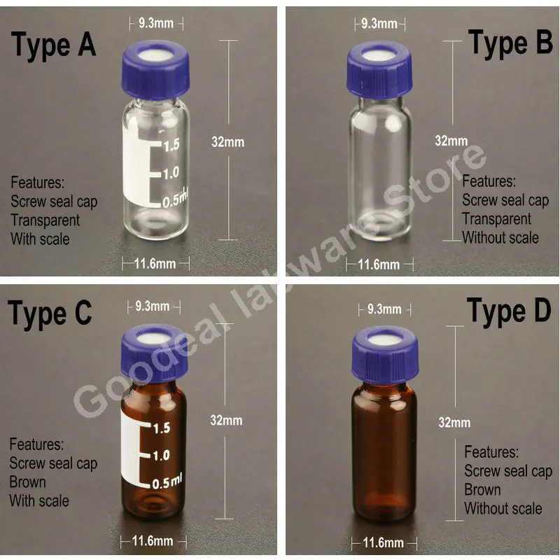 Lab 1.5/2ml Clear/brown Glass Headspace Sample Bottle Liquid injection Vial Chromatography Vial Silicone pad cap bottle holder