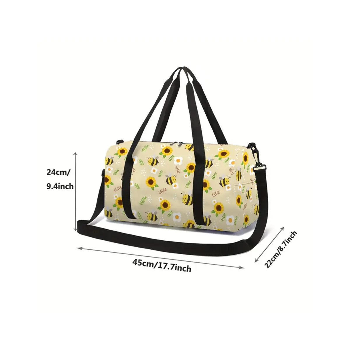Bee Print Large Capacity Luggage Bag for Boy/Girl Best Gift 2D Flat Cartoon Travel Duffels Outdoor Fitness Bag for Children
