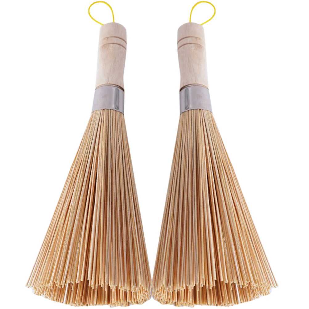 

2Pcs Bamboo Dish Brush Kitchen Sink Cleaning Tool Pot Scrubber Wok Broom Durable Wooden Multiuse Strong
