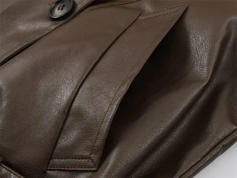Guobioziy Women's Jacket 2026 Early Autumn New Style Comfortable Commuter Casual Lapel Long-Sleeve Faux Leather Coat