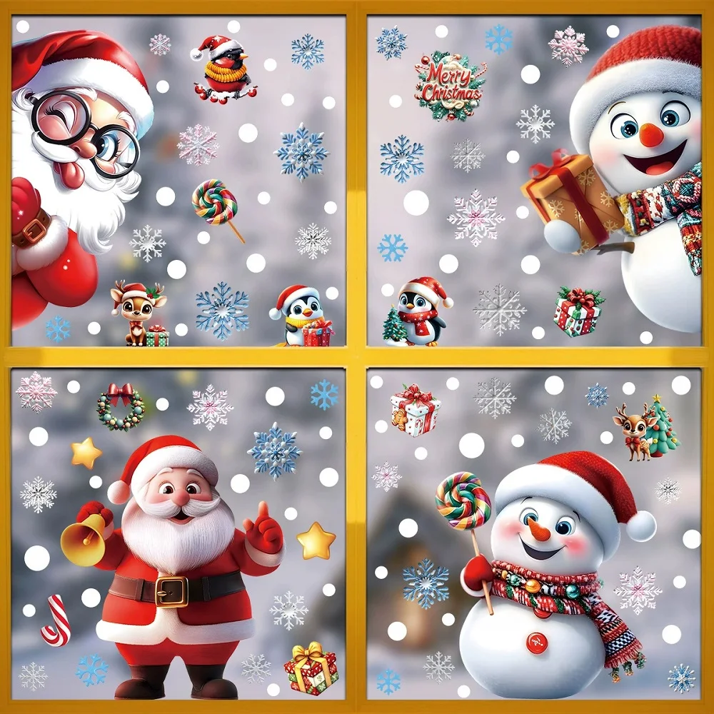 Weihnachts-Fensteraufkleber Klassischer Lebkuchenmann Schneemann Weihnachtsmann Statische Klebefolie Dekoration für Zuhause Einkaufszentrum – Detail 7