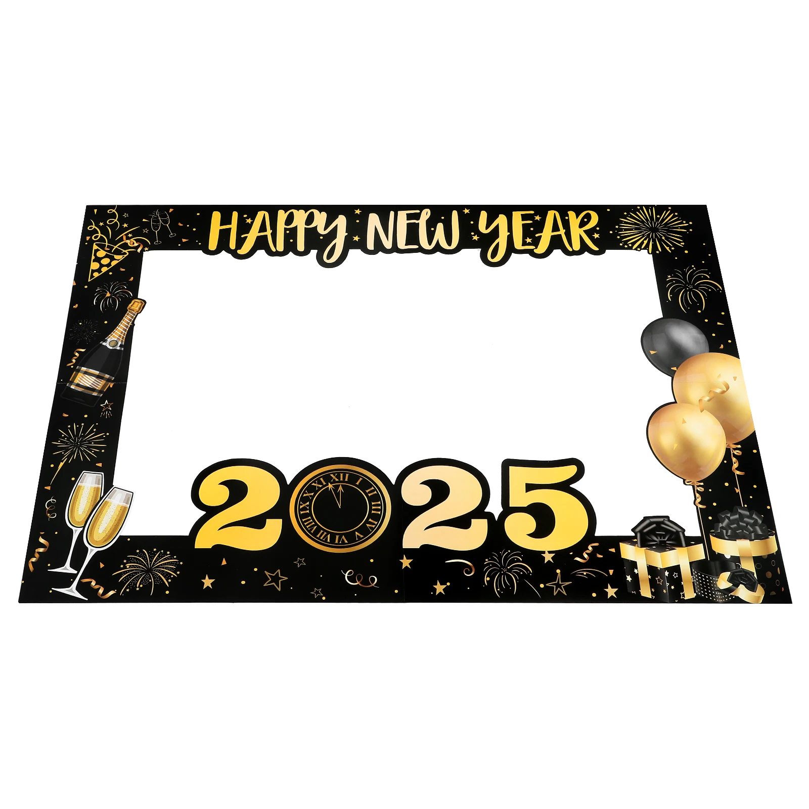 

2025 Black Gold Photo Booth Frame Party Birthday Wedding Decorations Glitter Selfie Frame Lunar New Year Props Handheld Camera
