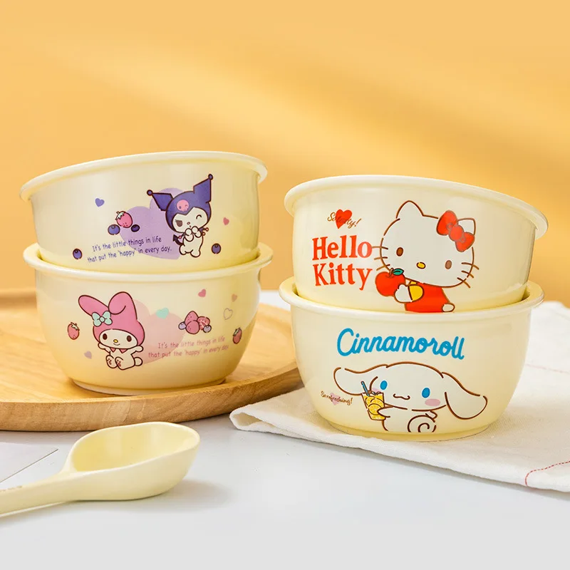 

Детская миска Sanrio Hello Kitty Cinnamoroll My Melody Kuromi, милая мультяшная миска, керамическая миска для рисового супа, безопасная для микроволновой печи, кухонная посуда