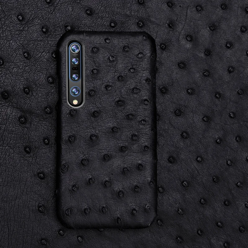 

Genuine Leather Phone Case For Xiaomi Mi 12 11 10 Pro 9 SE Mix 4 Note 10 Pro Half Pack Luxury Ostrich Skin Back Cover