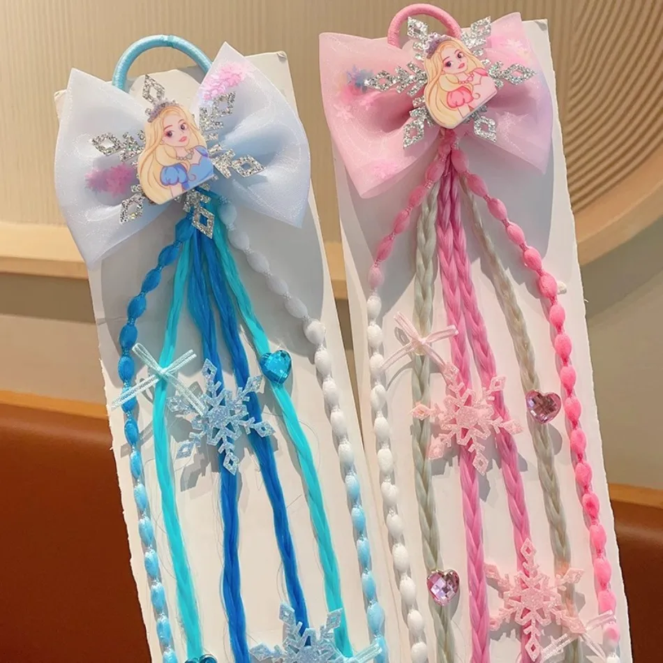 

2PC Girls Colored Bow Wigs Snowflake Ponytail Cute Headbands Rubber Bands Beauty Hair Bands Headwear Kids Hair Accessories HP01