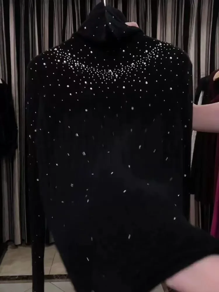 Luxury High-end Diamond Hot Drilling Turtleneck Black Sweater for Women Autumn/Winter/Spring Knitwear Pullover Outwears Sweaters