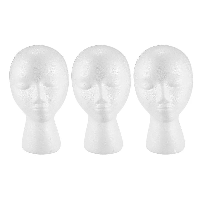 

3X Styrofoam Foam Mannequin Wig Head Display Hat Cap Wig Holder White Foam Head