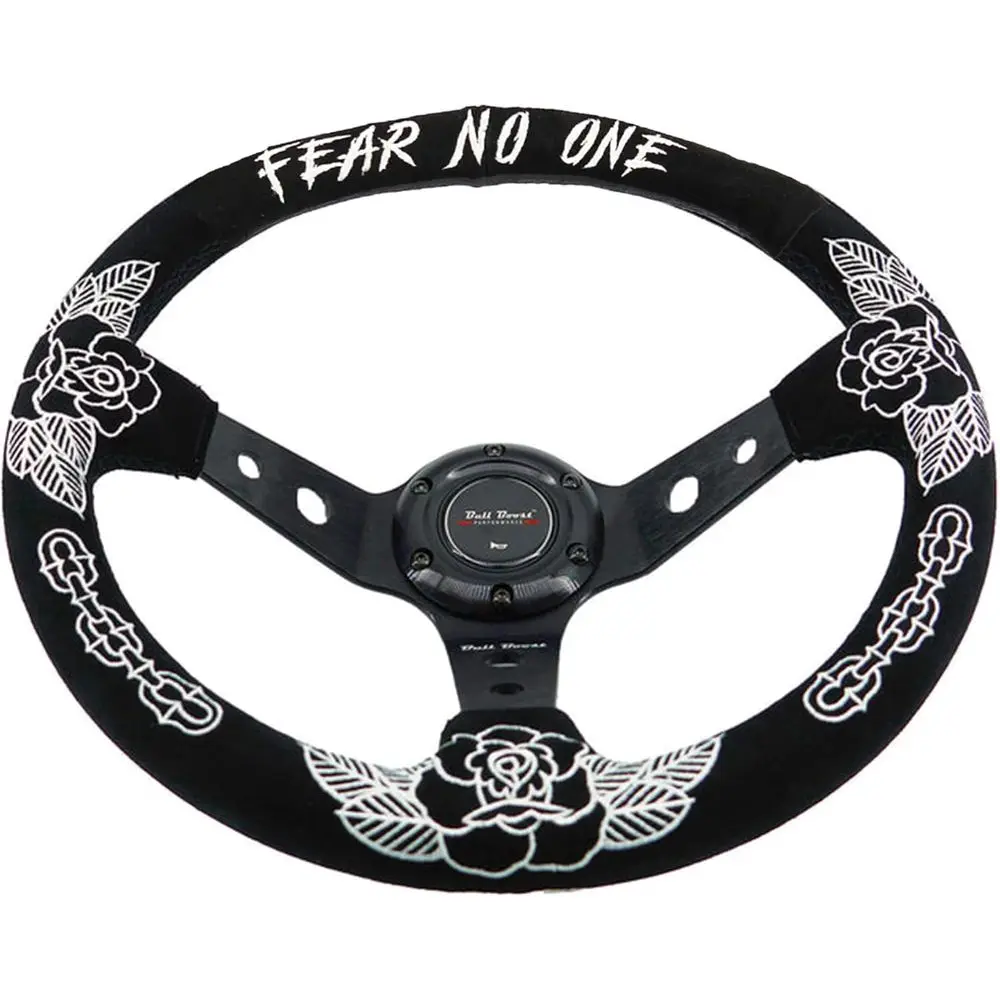 Custom Rose Steering Wheel 350mm Deep Dish 6 Bolt For JDM Sport Racing Steering Wheel Suede Horn Button Included