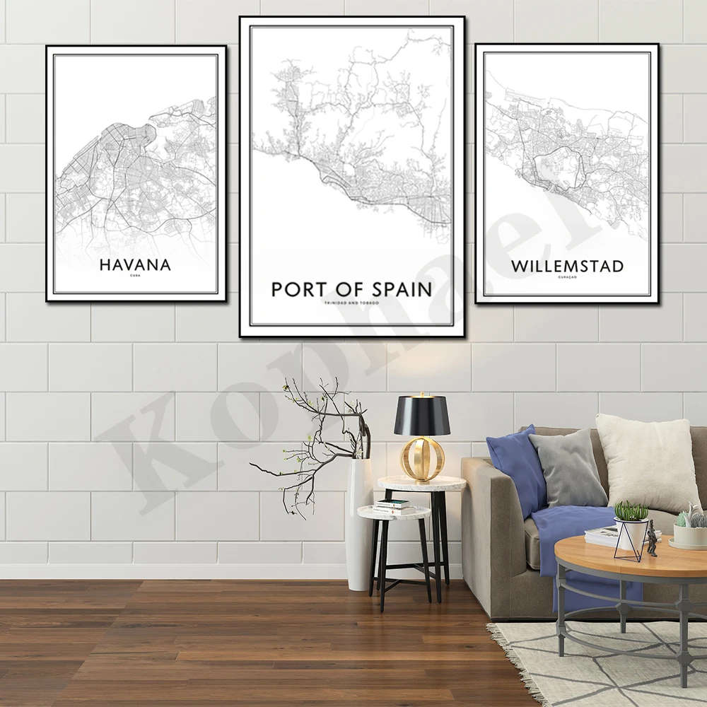 Port of Spain Havana Willemstad Port-au-Prince Auckland City Map Home Wall Decor Poster