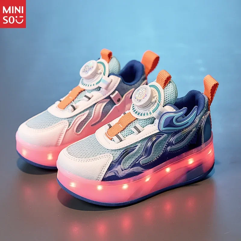 حذاء Miniso Kids Heelys Roller بنعل سميك، حذاء رياضي تزلج بإبزيم ربط من الجلد للأولاد والبنات #3