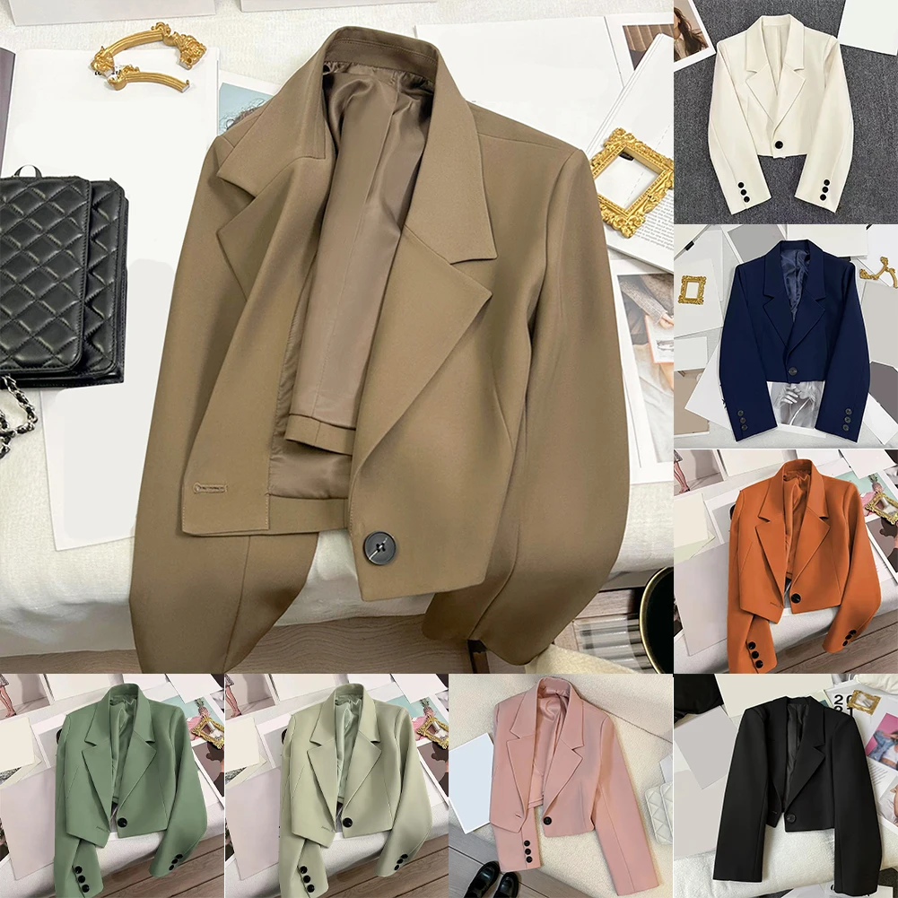 Lässige Damen-Anzugjacke mit Revers in einfarbiger Farbe mit Knöpfen und langen Ärmeln, geeignet für den Frühling bis Winter