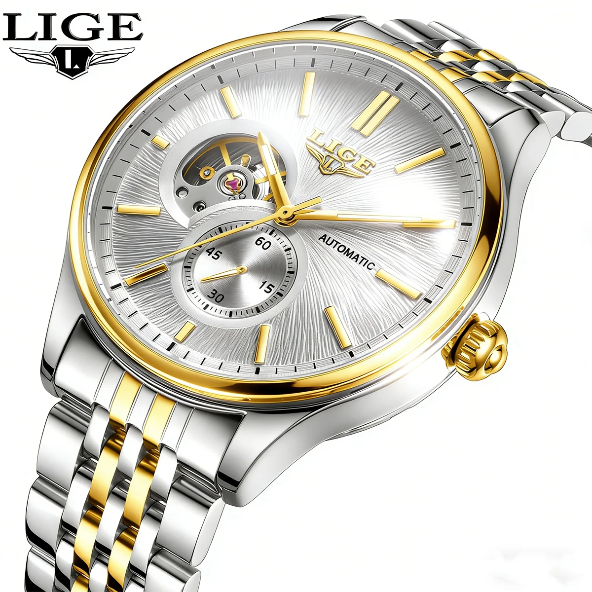 

LIGE Men Mechanical Watch New Waterproof Luminous Fashion Business Watch Men Casual Sports Tourbillon Automatic Watches For Men