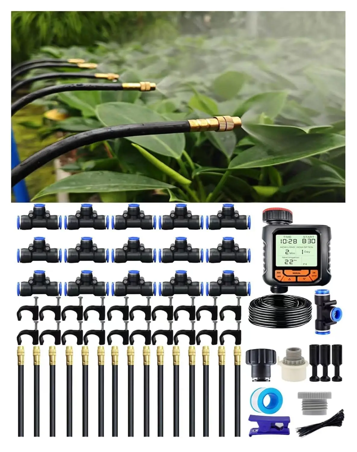 

Система капельного орошения с регулировкой на 360 градусов и насадкой-распылителем, легкое подключение для горшечных растений, настраиваемый расход воды