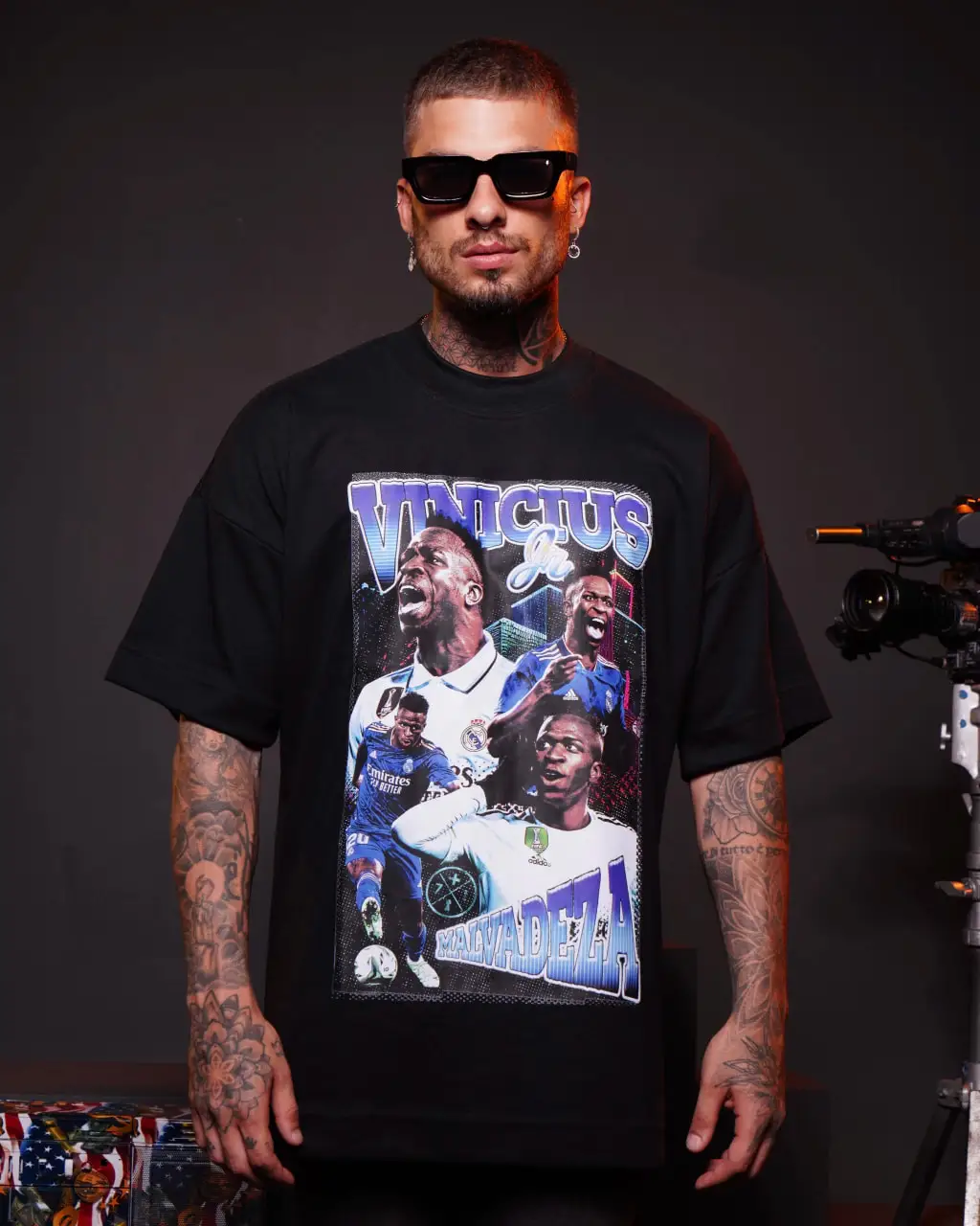Summer Cotton T-shirt Men's Heavy Retro Tee Hip Hop Oversized Loose Short Sleeves T-shirt Vinicius Jr Print Y2k Short Sleeves