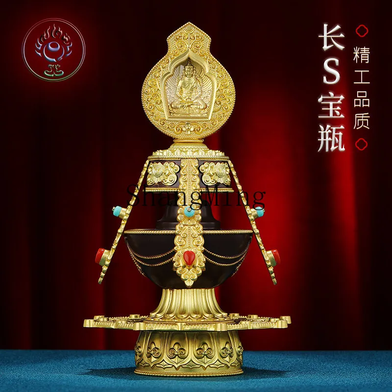 

DSA electroplated gold longevity bottle Buddhist hall offering ethnic style ornament