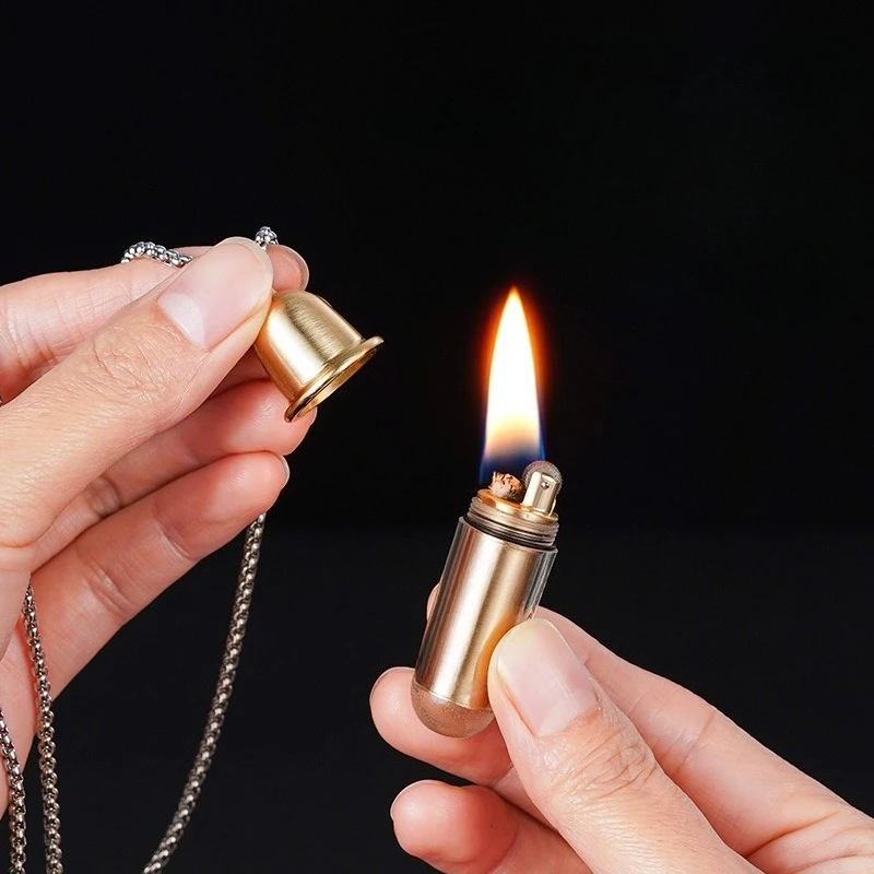 2026 Multi-Functional Metal Capsule Necklace Oil Lighter Mini Exquisite Waterproof Petrol Lighter Outdoor Portable Smoking Tool view 4