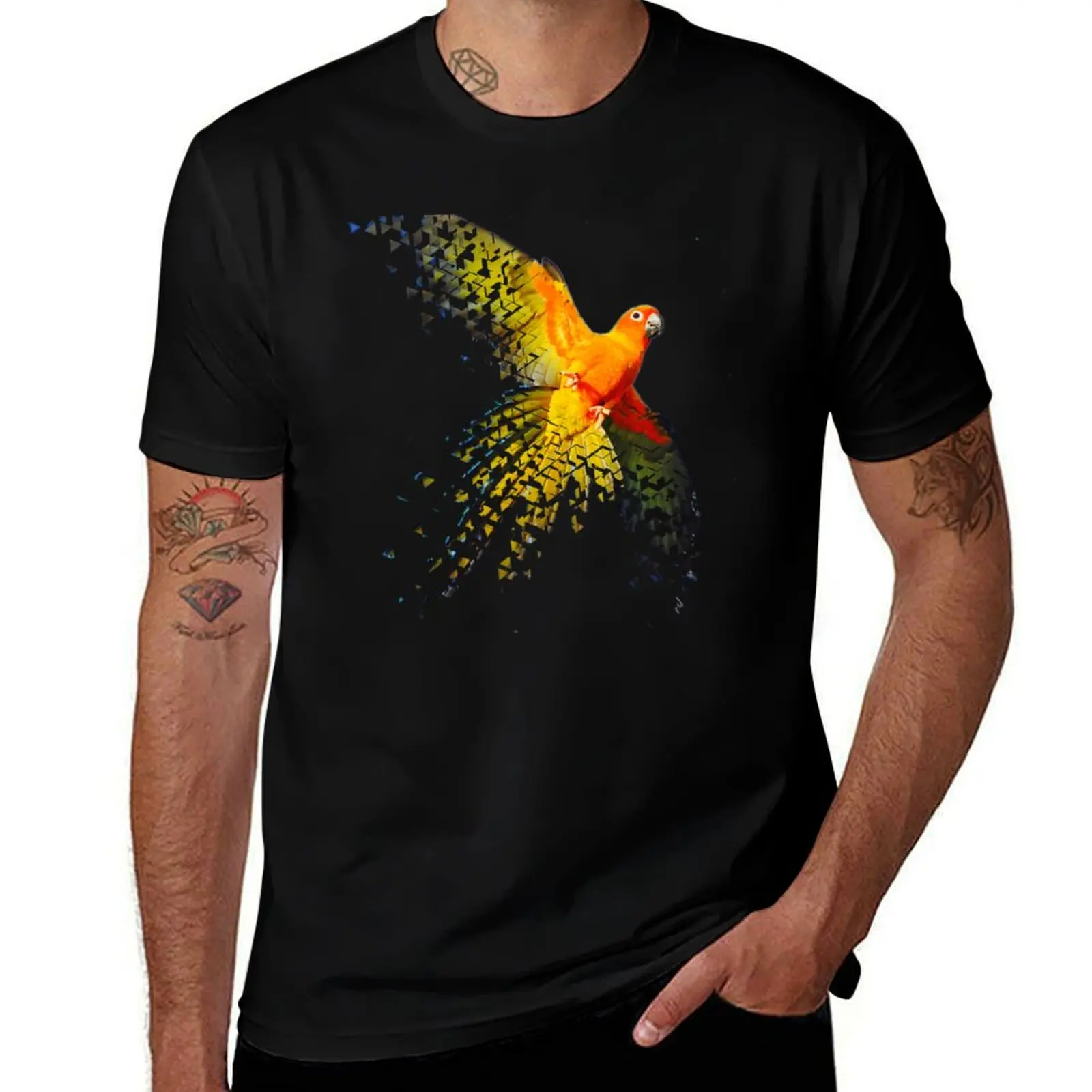 Sun Conure Beautiful Dispersed Flying Design T-Shirt korean fashion vintage anime shirt plain t shirts men