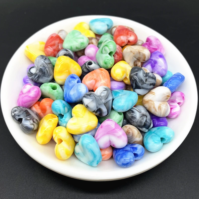 10pcs 14x15mm Mixing Color Love Heart Shape Acrylic Beads Loose Spacer  for Jewelry Making Pendant Earrings Bracelet DIY