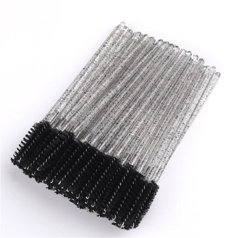 50 pcs Disposable Crystal Eyelash Brush Diamond Boxed Eye Lash Eyebrow Brushes Mascara Wands Applicator Extension Makeup Tools