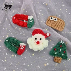 Santa Claus Hairpin Handmade Crochet Headdress Christmas Tree Socks BB Clip 2023 New Net Red Hair Accessories Hair Clips  Girls