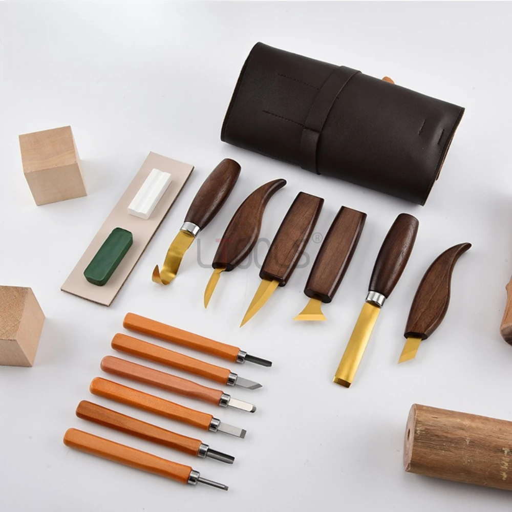 

Square Handle Wood Carving Knife Titanium Plated Woodworking Knife Convenient Storage Storage Manual Wood Cutting Tool 16 Pieces