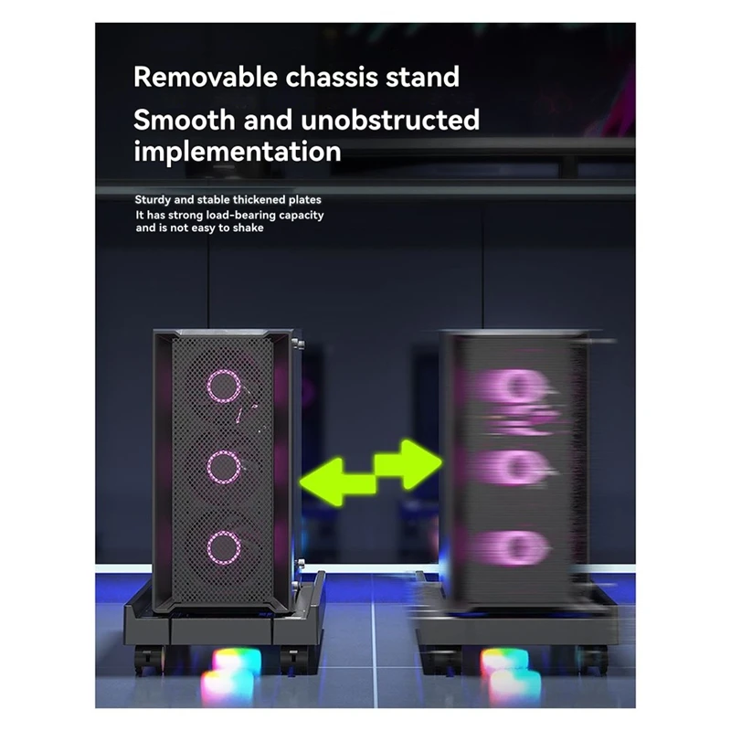 Adjustable Mobile PC Tower Stand with RGB Cooling Fan Telescopic CPU Holder Desktop Computer Cart for Heat Dissipation-ABVP