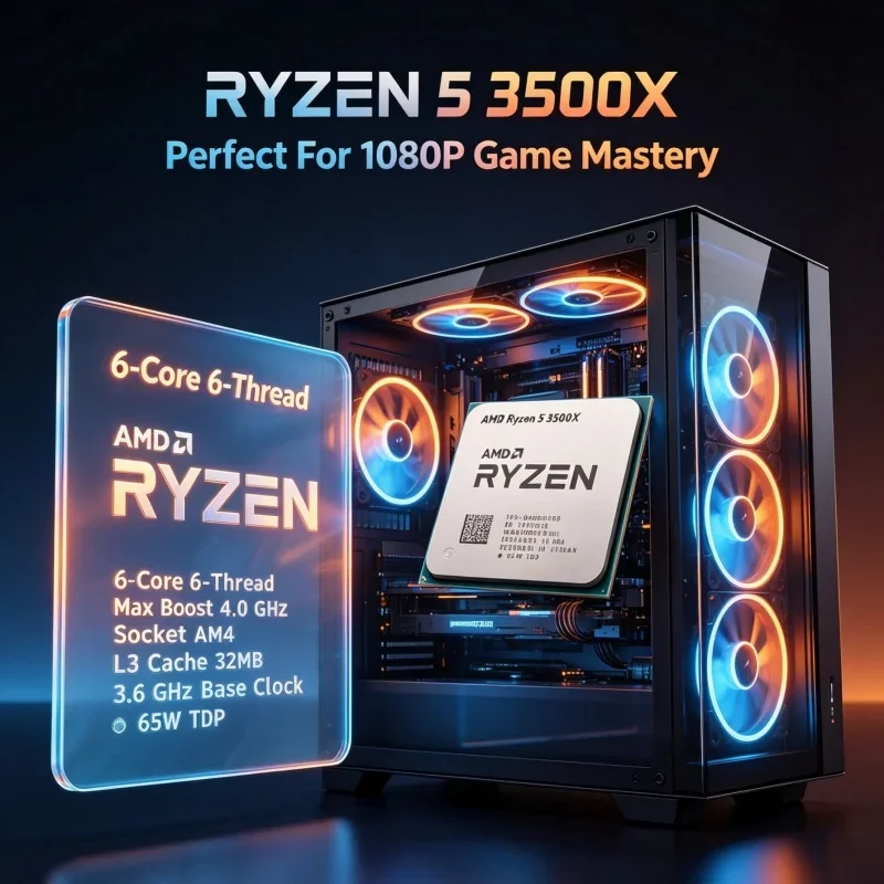 AMD Ryzen 5 3500X 3.6GHz DIY Gaming Build CPU 7NM 32MB L3 AM4 65W DDR4 RTX 3060 Compatible Desktop Processor Without Fan