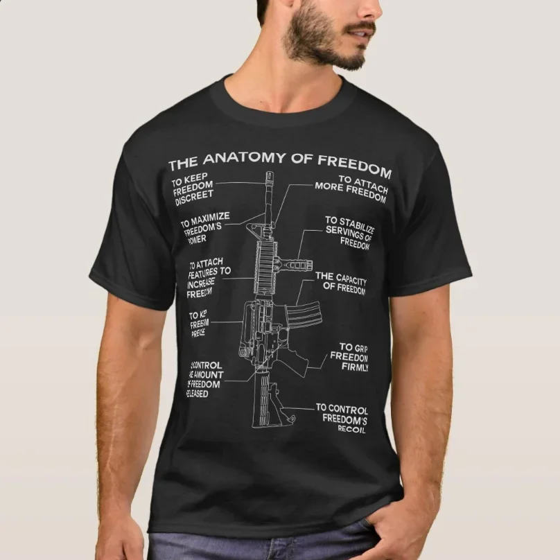 

Anatomy of Freedom AR15 Gun Lover Pro Gun 2nd Amendment Футболка из 100% хлопка с круглым вырезом и коротким рукавом Повседневная мужская футболка Размер S-3XL