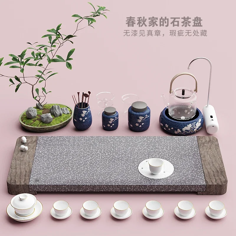 Tea tray, whole bluestone black gold sandalwood tea tray tea table