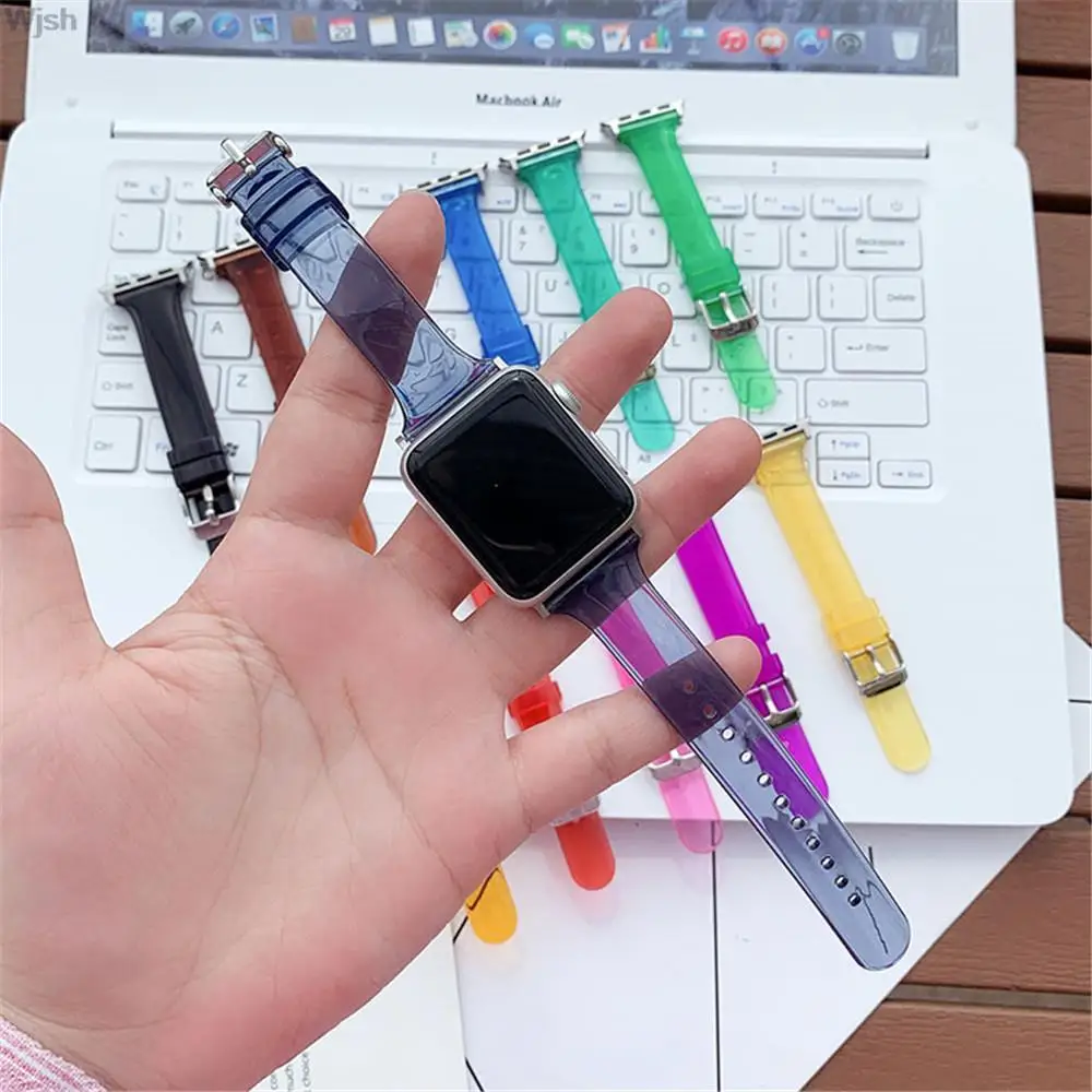 Прозрачный силиконовый ремешок для Apple Watch iWatch Series SE 6 5 4 3 2 7 44 мм 40 мм 42 мм 38 мм Мягкий тонкий резиновый браслет на запястье
