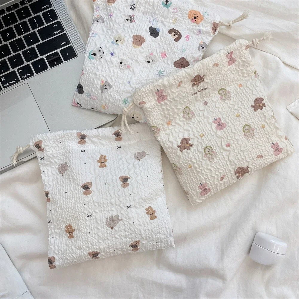Women's Makeup Bag with Drawstring Packaging Pocket Coin Purse Cute Bear Cartoon Large Capacity Drawstring Cosmetic Bag