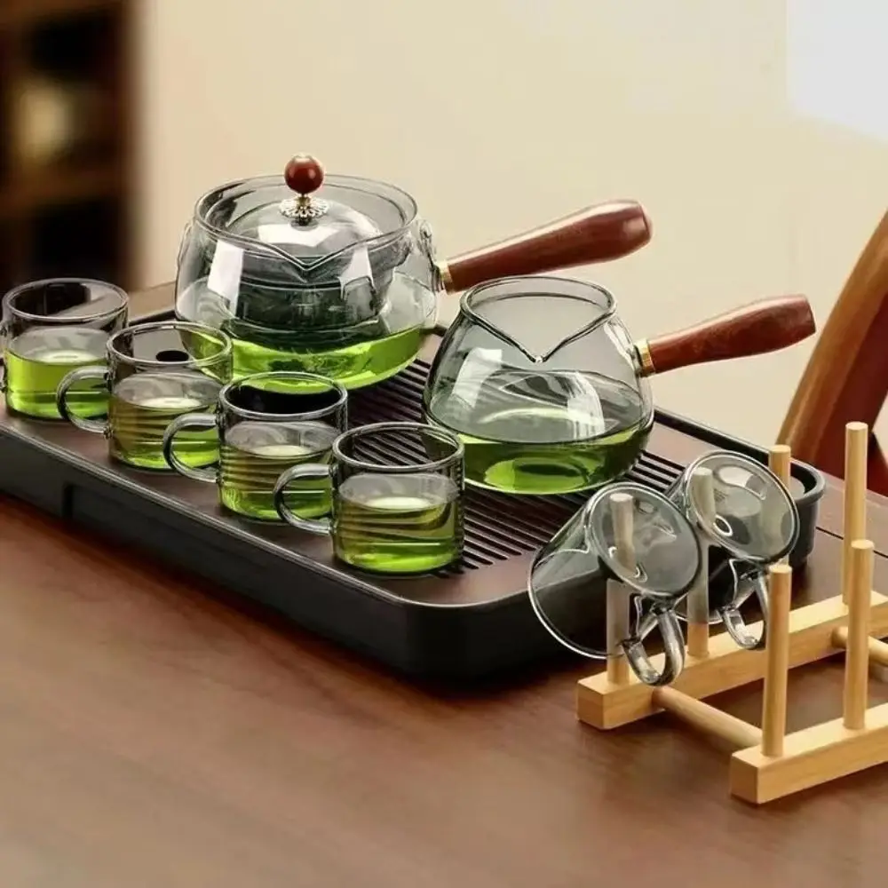 إبريق شاي زجاجي قابل للتسخين يدور 360 درجة، إبريق شاي مغلي كبير مقاوم للحرارة مع مقبض، إبريق شاي شفاف للمكتب #4