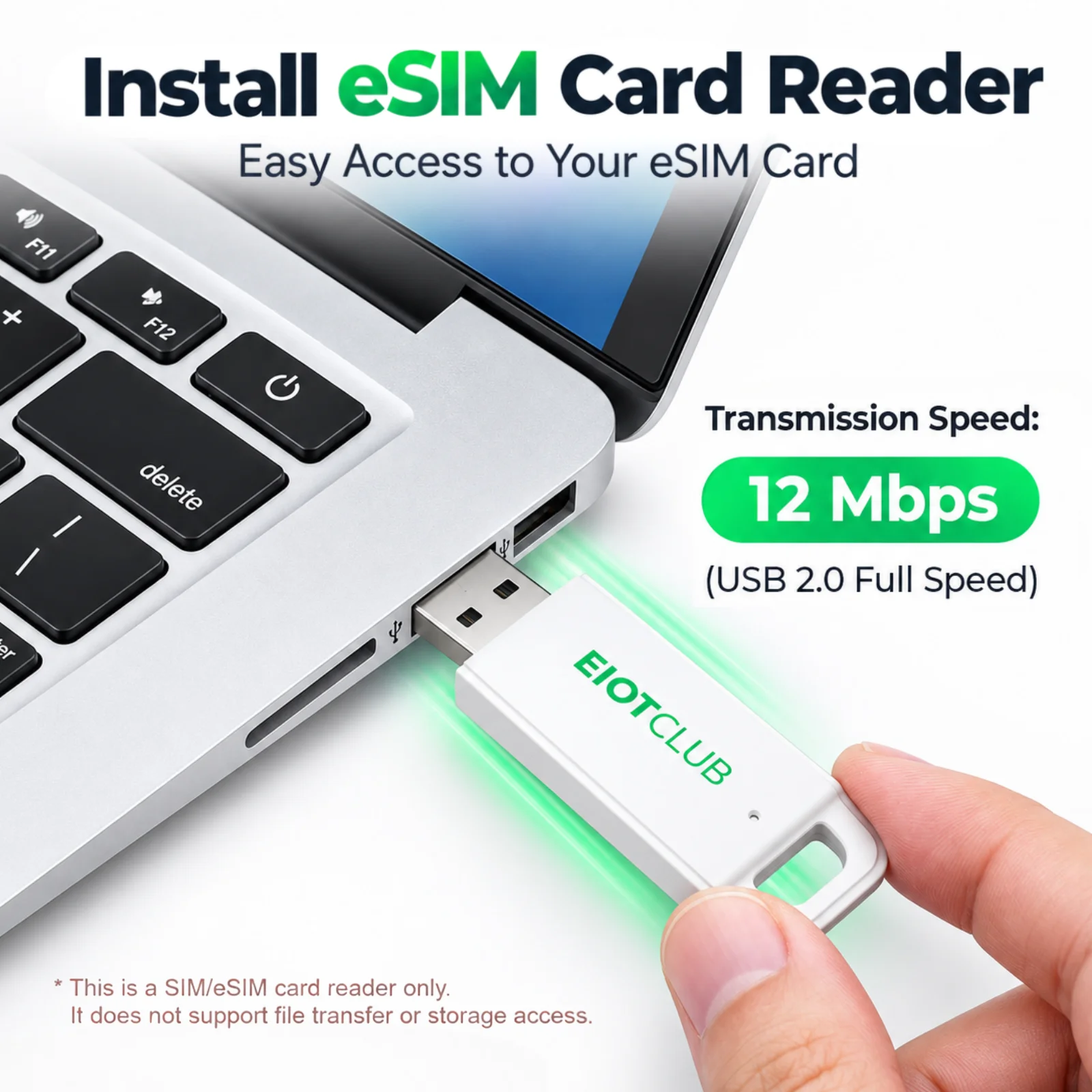 EIOTCLUB USB eSIM Card Reader Writer for Physical eSIM Cards eSIM Profile Download & Management QR Code Import for Windows MacOS