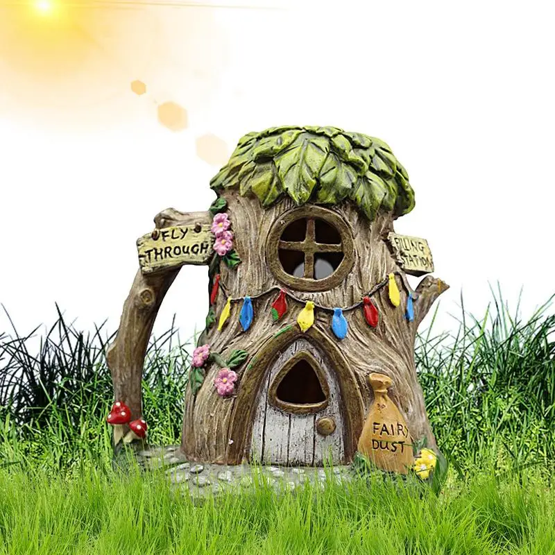 

LED Solar Lawn Light Multi Craft Miniature Fairy House Solar Powered Outdoor Decor LED Garden Light Resin Cottage Christmas Lamp