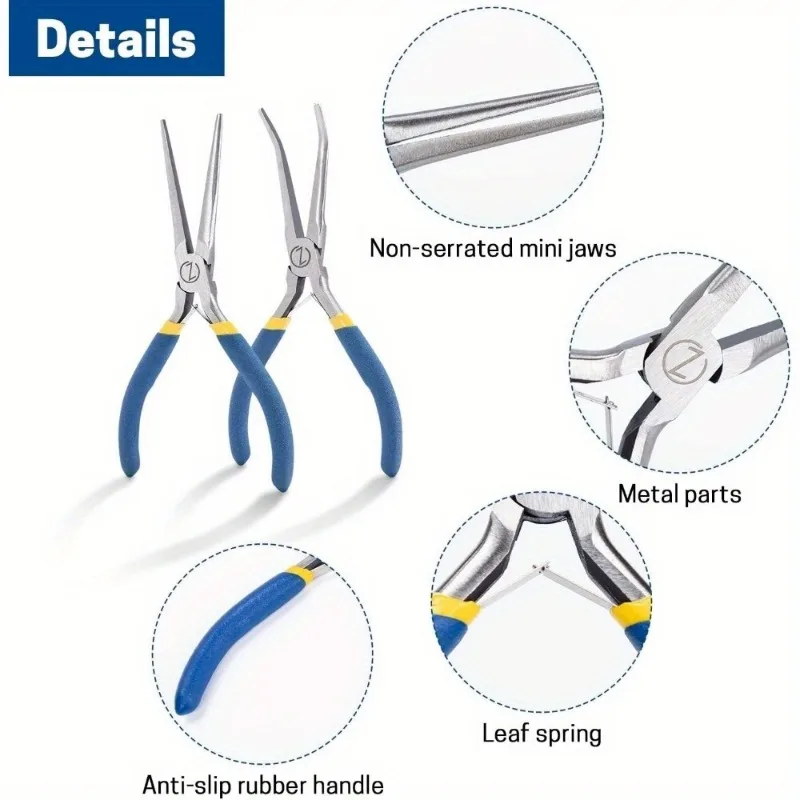 2 szt. 6-calowe mini szczypce igłowe z wygodnymi uchwytami Zestaw szczypiec z długimi końcówkami do rękodzieła