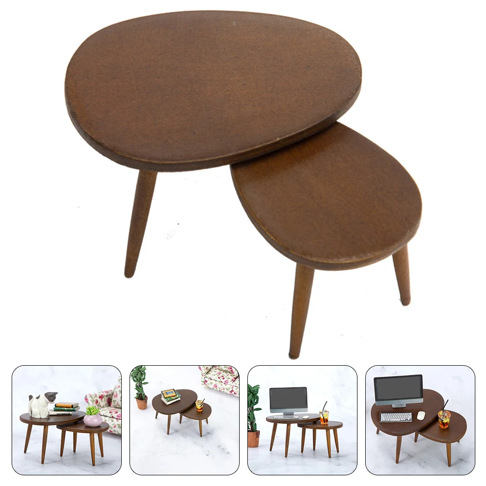 2 Pcs Mini Triangle Coffee Table Home Accessories Miniature Desk Delicate Decorative Birch Furniture Children Accessory Wood