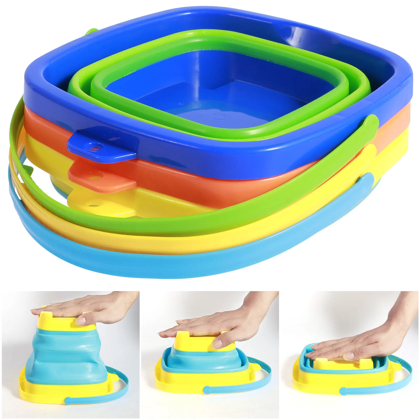 

3 Pcs Collapsible Sand Bucket 2L Foldable Beach Buckets Leakproof Sand Castle Bucket Multipurpose Pail Beach Water Bucket with