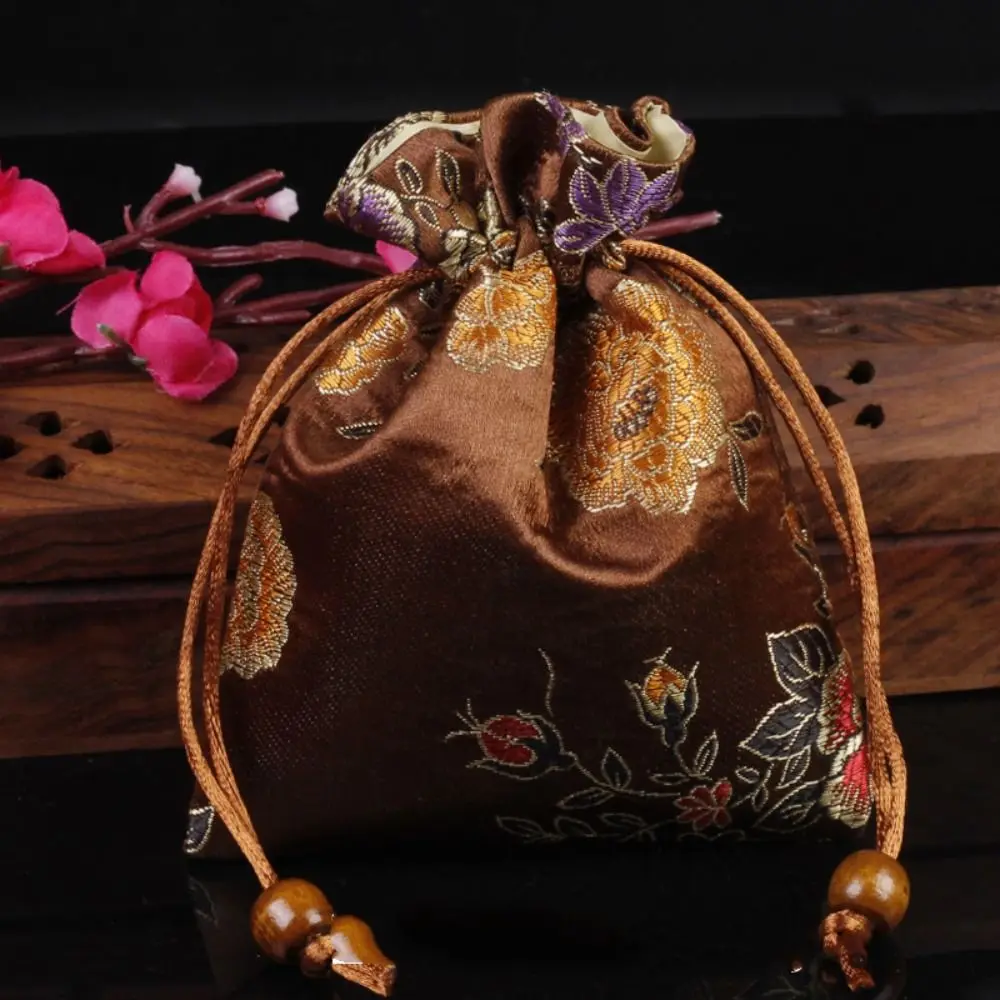 Chinese Style Retro Embroidery Flower Drawstring Sugar Bag Flower Handbag Gift Bag Ethnic Style Jewelry Storage Bag Coin Purse