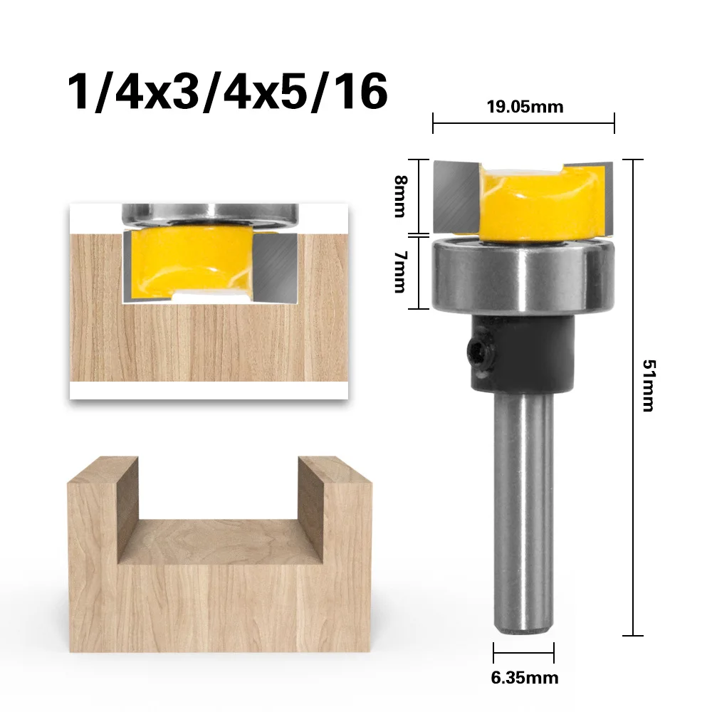 6-piece 1/4 Shank Imitation Slotting Knife Bearing Slotting Knife V-shaped Knife Angle Knife Woodworking Milling Cutter Slotting