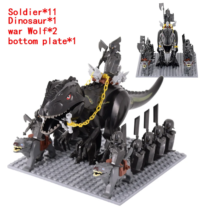 MOC Medieval lotr Figures Orc Soldiers Raider Vargr Wolf Elephant Mount Knights Building Blocks Bricks Toys for children gifts