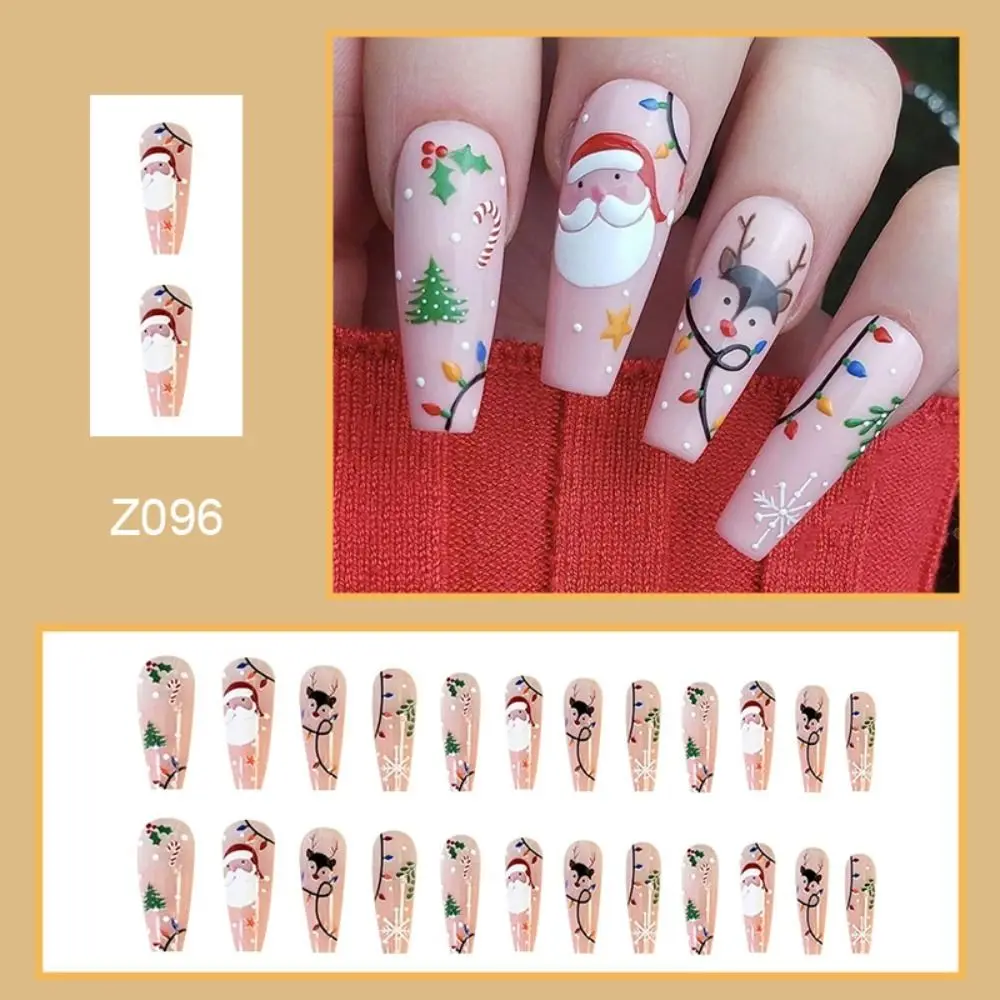 24pcs Full Cover DIY Manicure French Coffin Long Short Almond Ballerina Christmas Snowflake Santa Claus Fake Nails