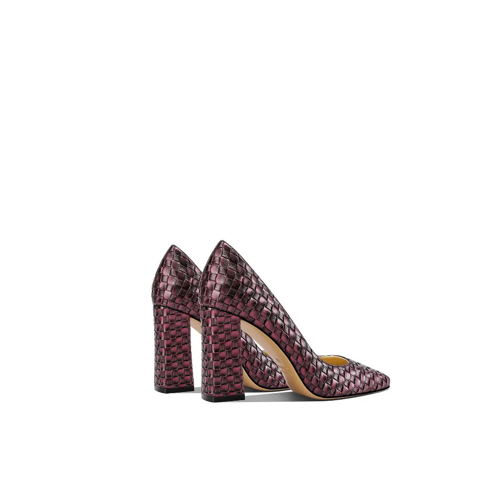 Wine Red Woven Texture Square Toe Block Heels For Women Chunky High Heels 5cm Plus Spring Summer New Commuting Luxury Pumps