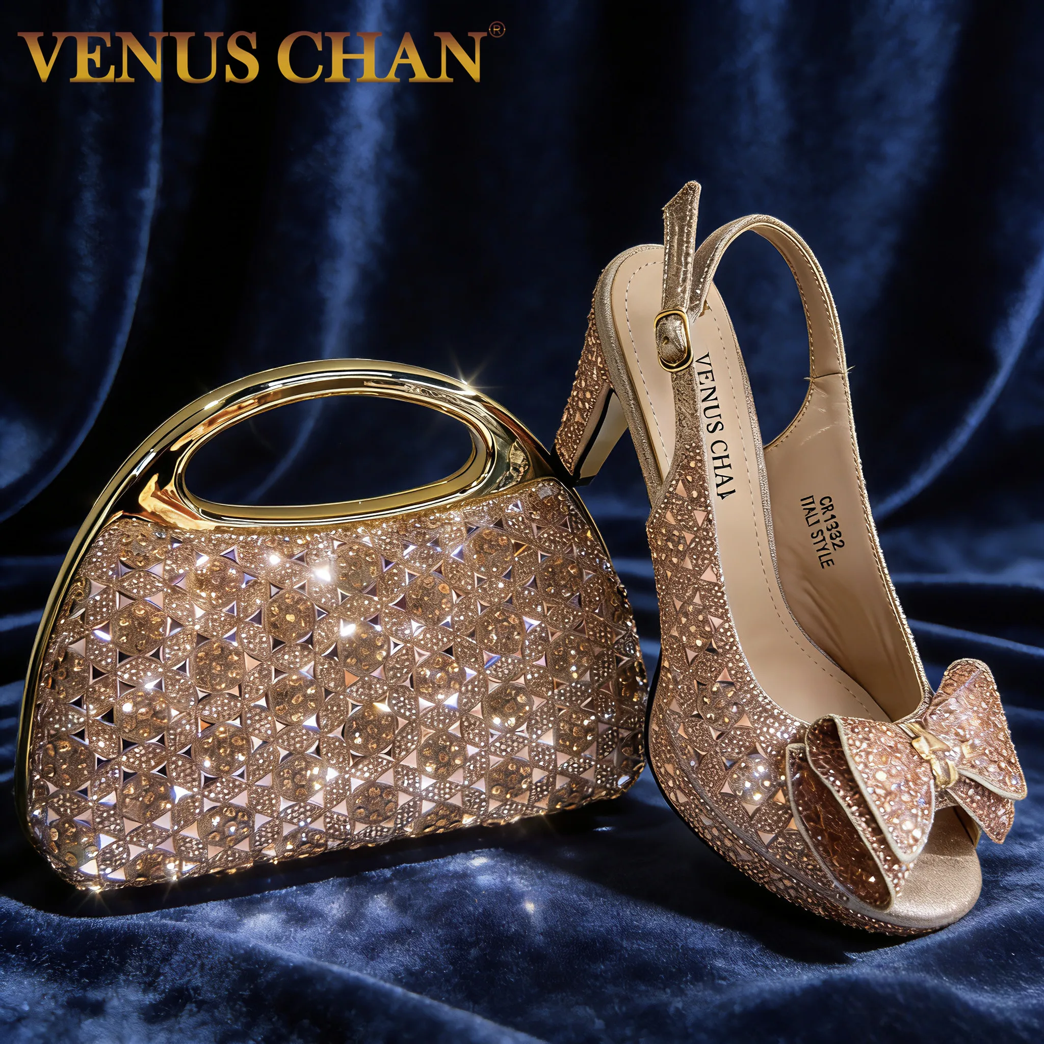 Elegante Conjunto De Zapatos Y Bolso De Fiesta Para Mujer, Estilo Italiano, Sandalias De Tacón Alto Con Punta Abierta Y Pedrería Color Champán, Perfectas Para Bodas — -20%, 14.35€ Coupon, from 53.99€ – 20% descuento – €53.99