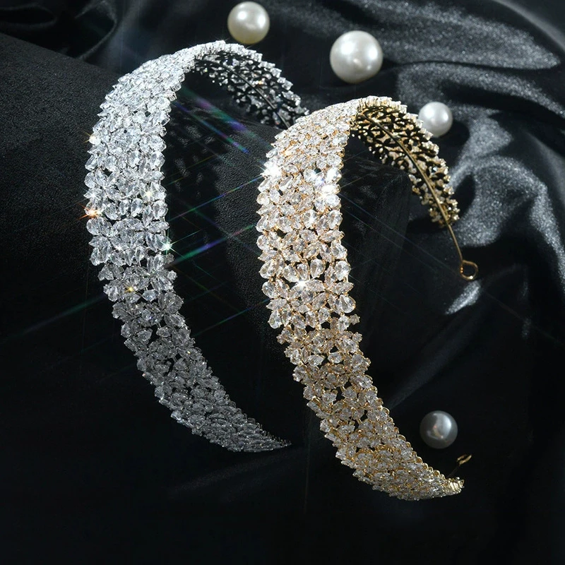 Bandeau de mariée en Zircon coréen, couronne de cheveux entièrement en diamant pour mariage, accessoire de cheveux haut de gamme à la mode pour fête d'anniversaire