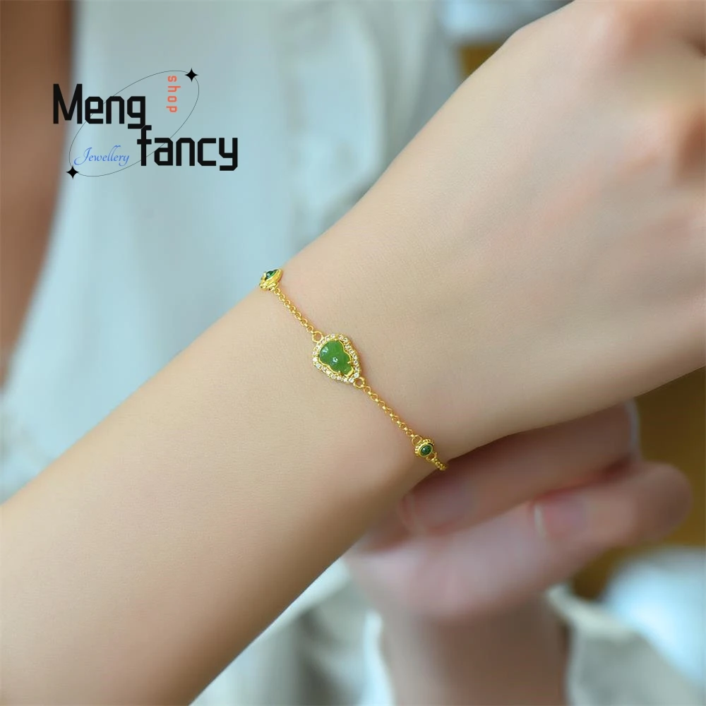 S925 Silver With Hetian Jasper Gourd Exquisite Elegant Simple High-grade Bracelet Sexy Young Girls Luxury Couple Fashion Jewelry