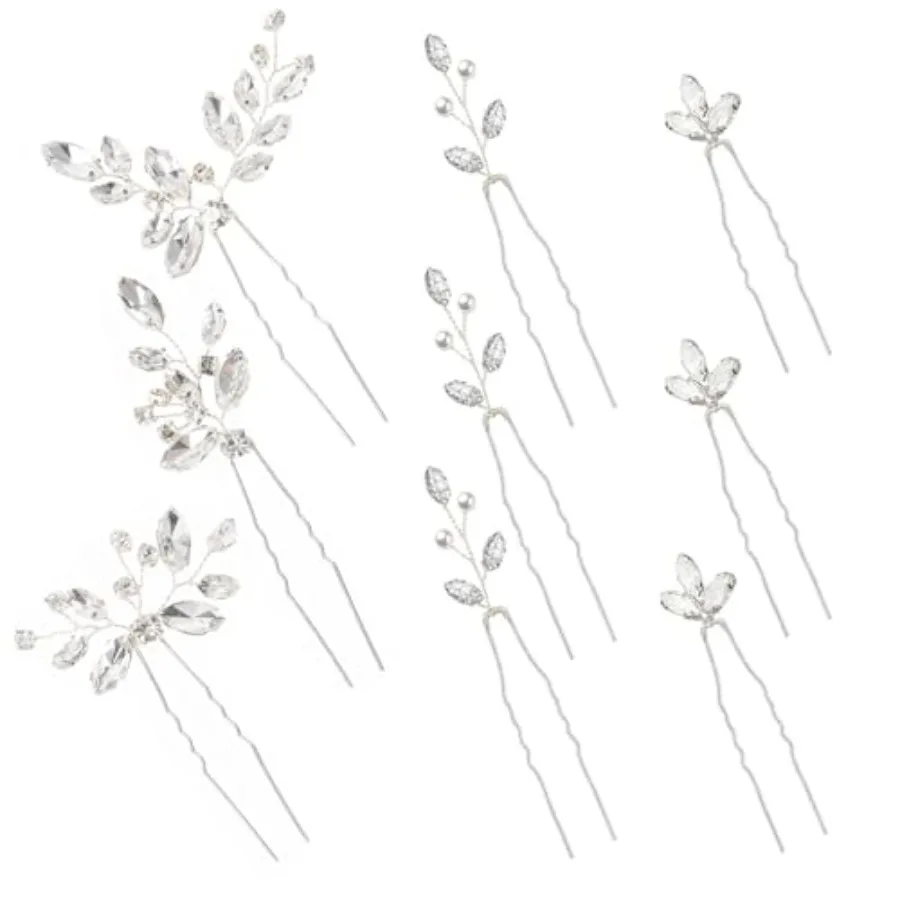 

9 Pieces Hair Accessories Bride Hair Pins Rhinestone Bridal Hairpiece for Women Crystal Jewelry for Bridesmaids Flower